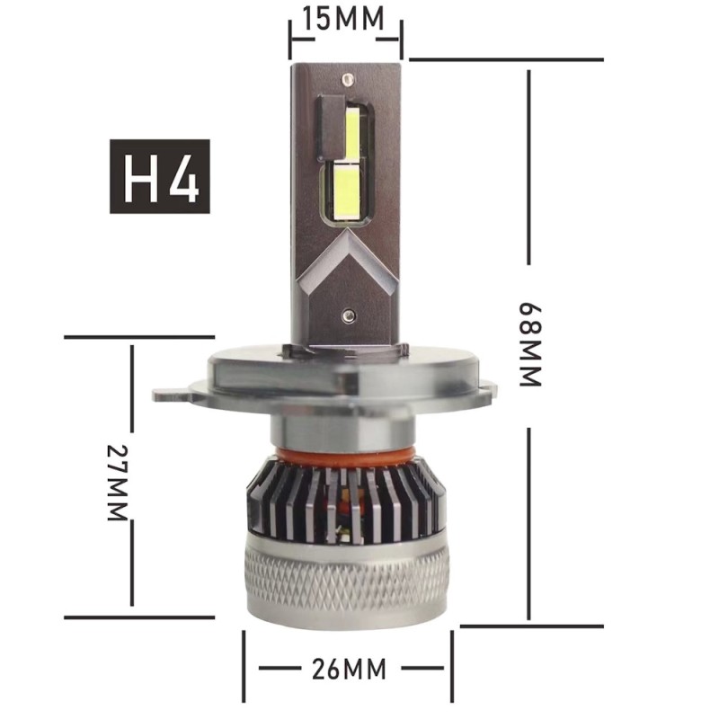 DIMENSIONI Lampade LED H4 SHORT SERIES Luce Bianca 6000k Canbus Alta Potenza 65W Anabbaglianti Abbaglianti