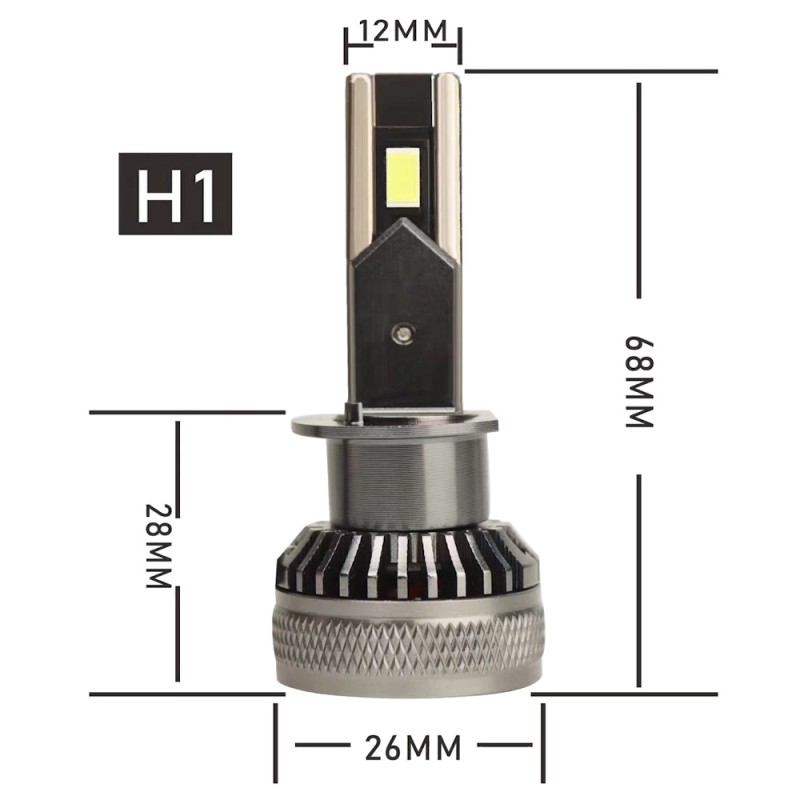 Medidas del Kit LED H1 65W SERIE CORTA Luz Blanca 6000k Canbus Alta Potencia 65W Lenticular y Parabólica