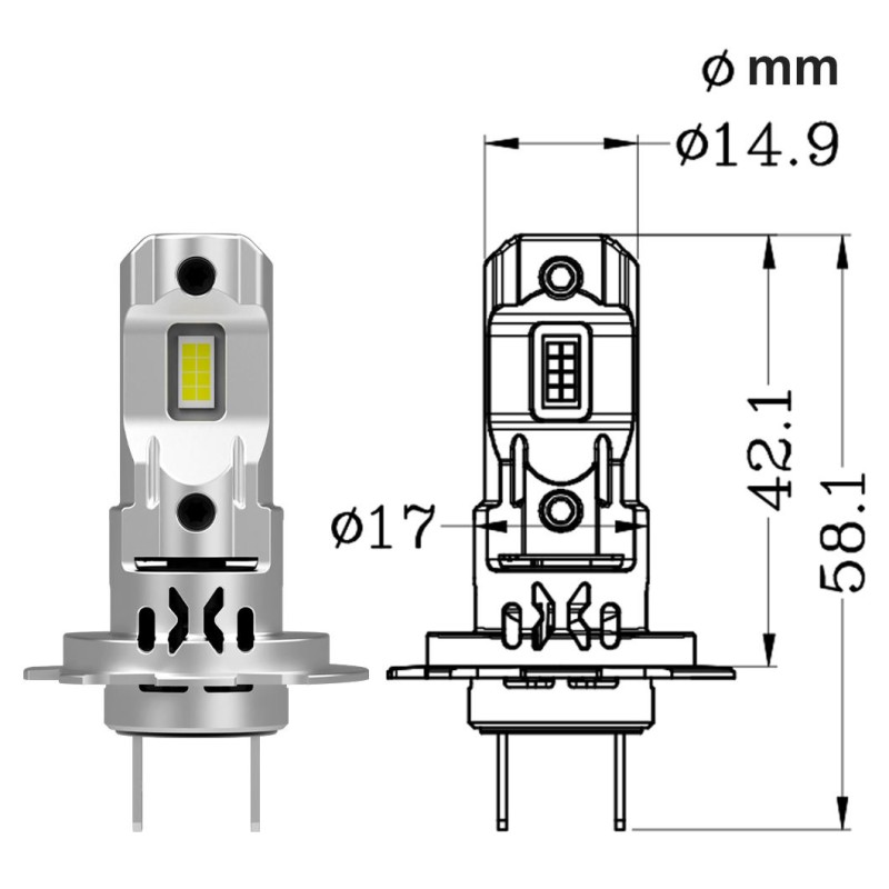 misure Lampade Led H7 CORTE con VENTOLA 6000K Canbus Stessa Misura Originale REVOLUTION Pro