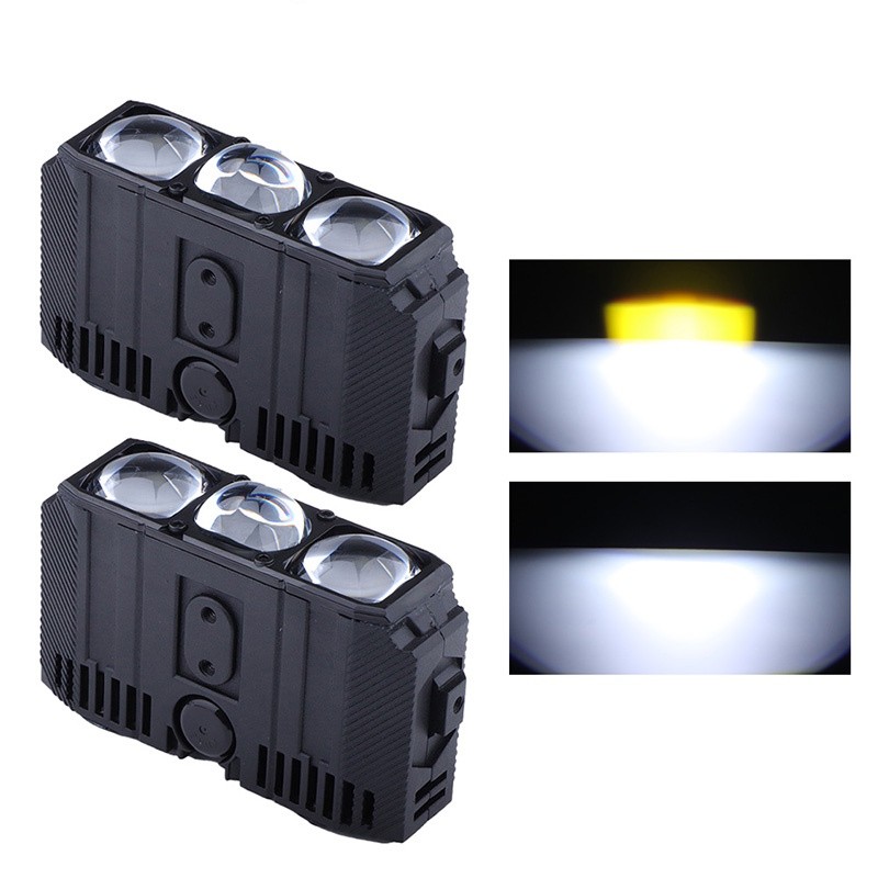 Kit de faros LED con efecto de luz, 200 W, luz alta, luz baja, estroboscópico, tres lentes, blanco, ámbar, impermeable, IP67, 12