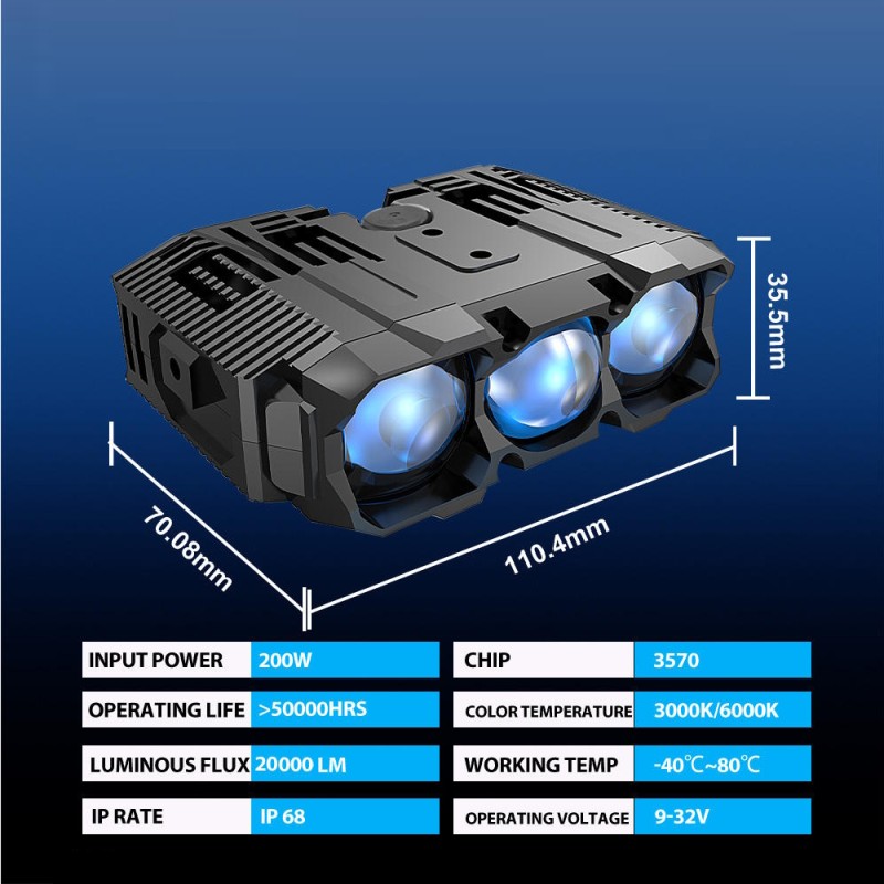 110W LED High Beam Low Beam Headlight Kit Three Lenses Bi-LED White Amber Waterproof IP67 12V 24V