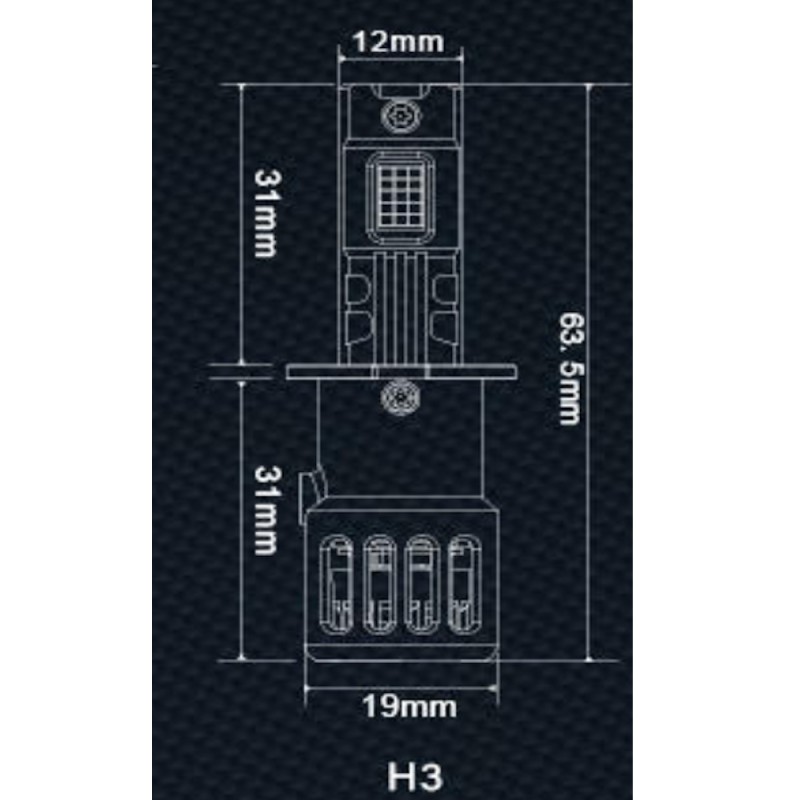 measure
 H3 ZENIT LED Bulbs Kit 24V 6000K 70W Real Mini Super Bright Ultra-Compact CanBus Plug & Play with Fan