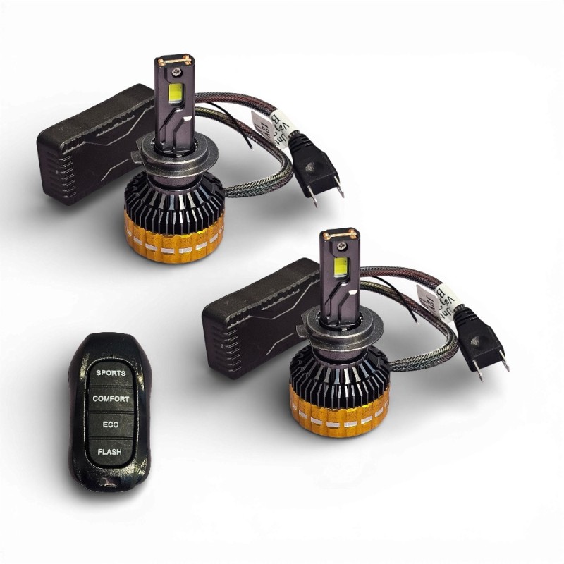 Kit LED H7 de 3 potencias: 133W, 90W, 55W y estroboscópico para lenticular y parabólico, radio definido de muy alta potencia.