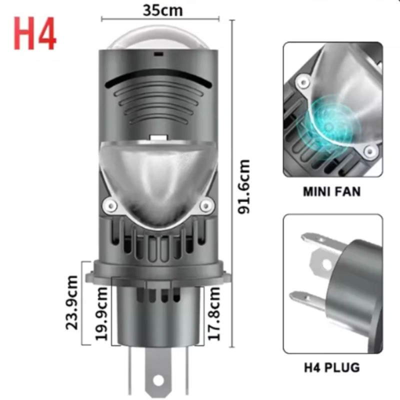 dimensioni Kit Proiettore Mini H4 Bi-Led Lenticolare All In One 70W T25 Anabbagliante Abbagliante