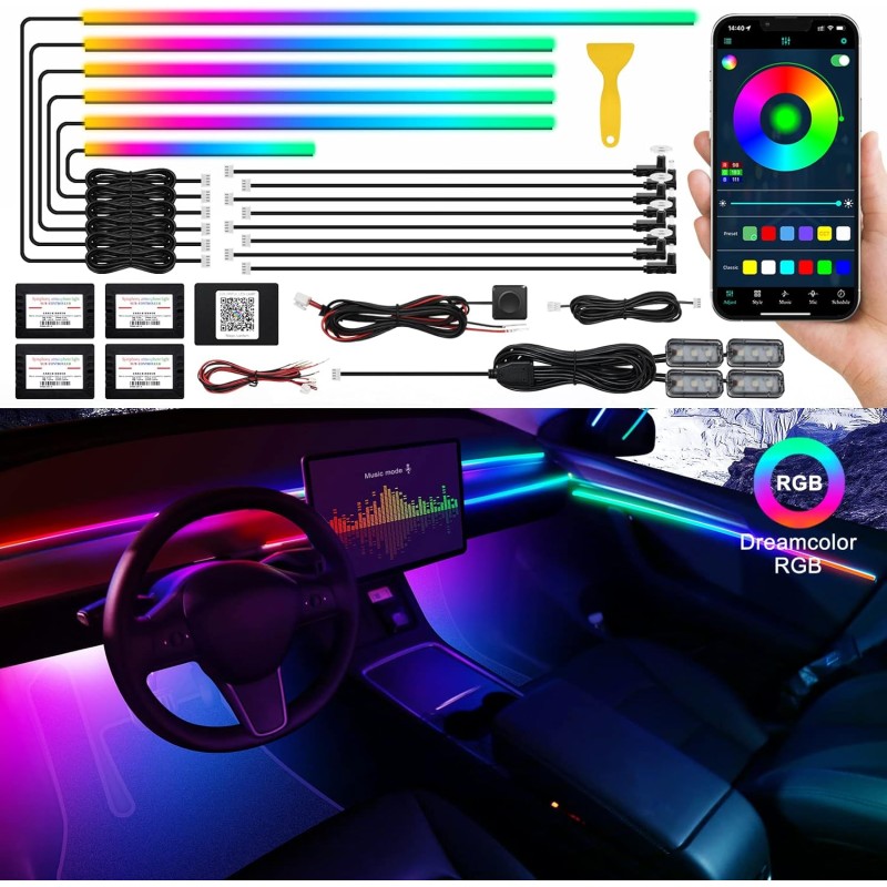 18-Piece Dreamcolor RGB Acrylic Symphony LED Ambient Light Car Interior Decorative Fiber Optic Dashboard