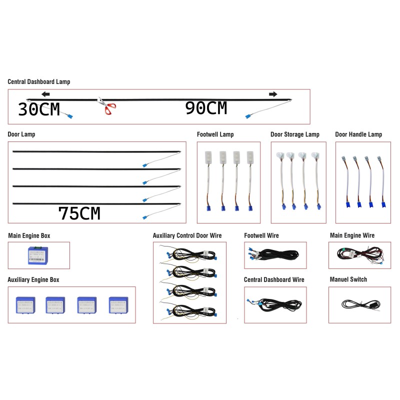 MISURE  Luce Ambiente LED 18 Pezzi Dreamcolor RGB Acrylic Symphony Light Interni Auto Decorativa Fibra Ottica Cruscotto