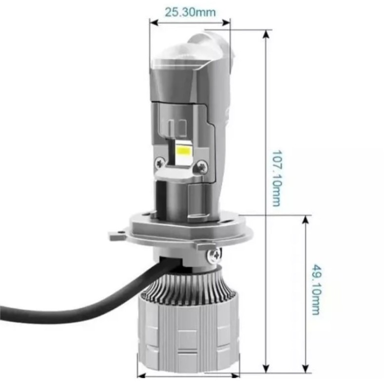 Medidas Proyector LED lenticular bifocal H4 Blanco hielo 6000k Renegade Panda Fiat 500 Canbus sin error