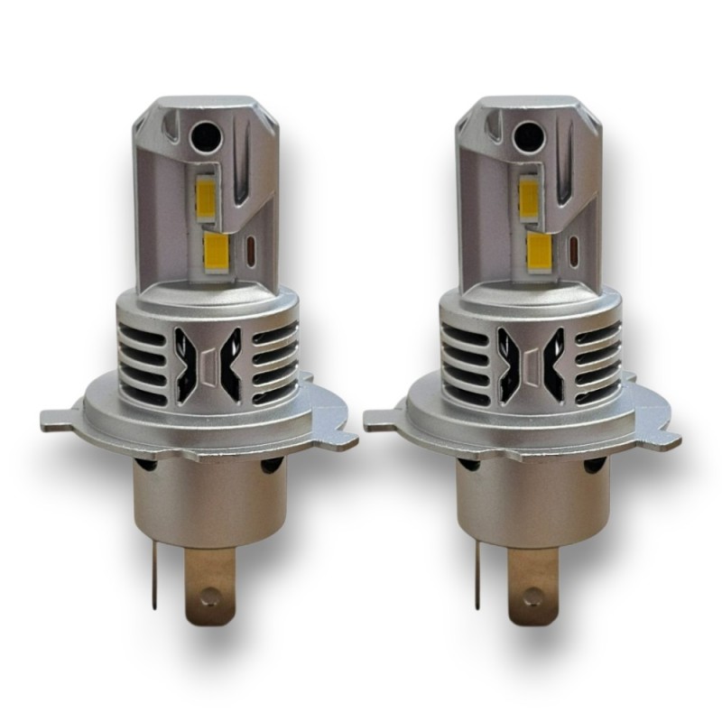 Lampade Led H4 CORTE con VENTOLA 4300K Gialle Canbus H19 Stessa Misura Originale REVOLUTION