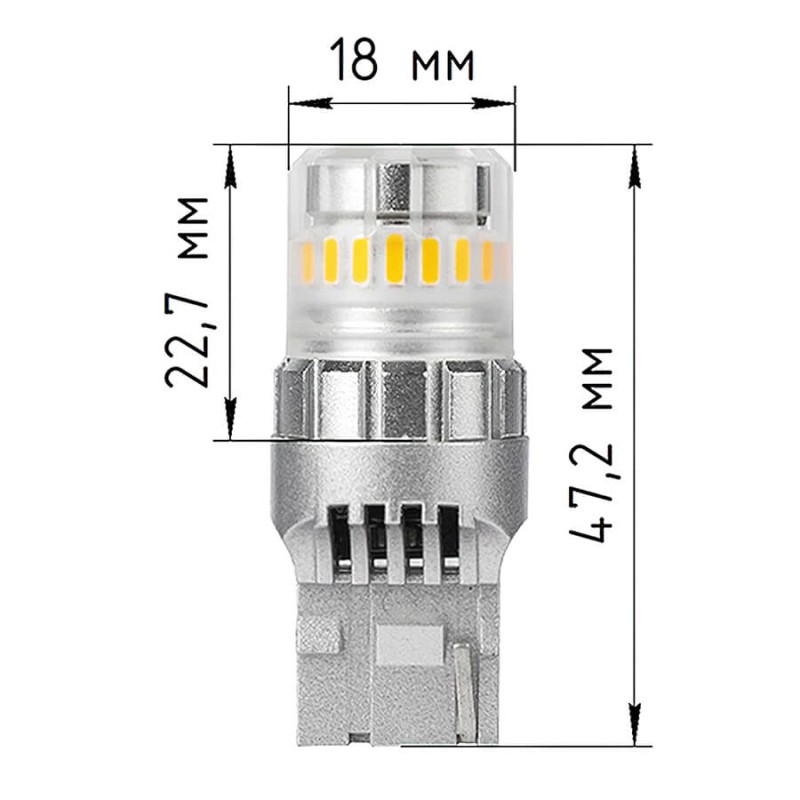 dimensioni Lampada LED T20 7443 21W/5W Canbus 6000k Bianco Serie SECOND