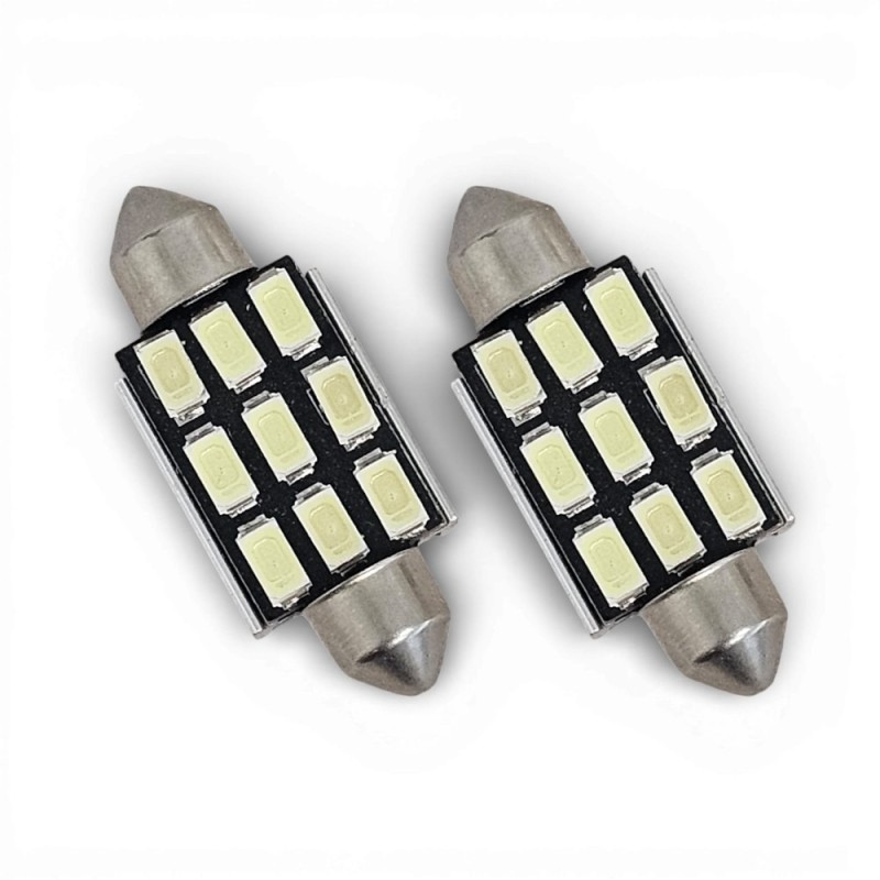 Pair of Festoon C5W LEDs, 9 SV8.5 LEDs, 39mm Canbus, 5630 Chips, Cold Light, 7000K