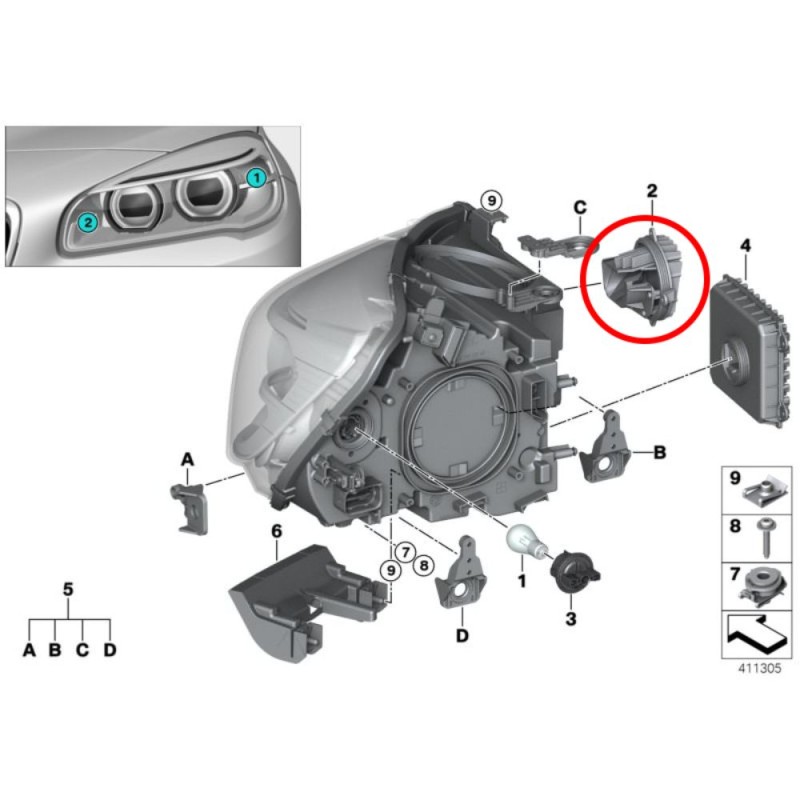 posizione nel faro Modulo Led 63117391400 Luce Svolta Destro BMW Serie F45 F46 Lampade Curva 1305715337