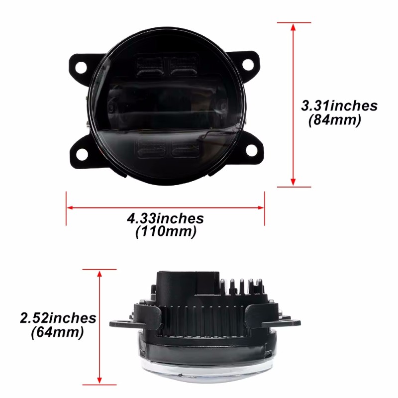 Alfa Romeo GIULIA LED Fog Lights 6000k + DRL and Canbus Turn Signal Dimensions