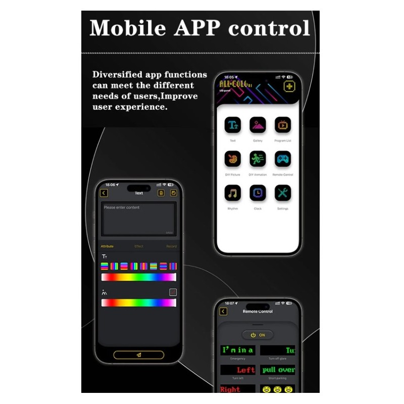 applicazione Pannello Display Led 70 x 173 Parabrezza Programmabile Flessibile Bluetooth Animazione