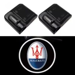 Proyector de puerta LED antiguo con logotipo de MASERATI con batería, sin agujeros, sin conexiones, conectar y usar.