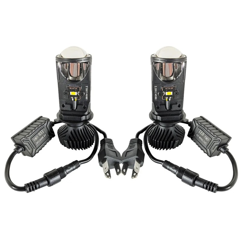 Foto completa del kit de lentes Mini Lenticular H4 Y6 Bi-Led de alta potencia 6000K.