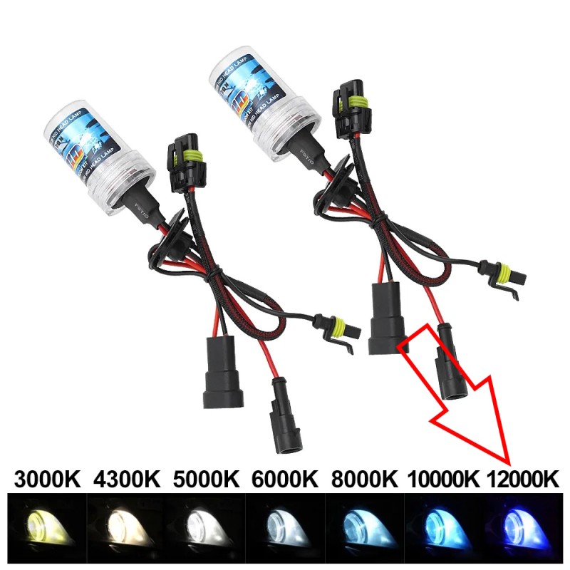 Pair of H3 55W 12000k HID Xenon Replacement Bulbs with AMP Connection