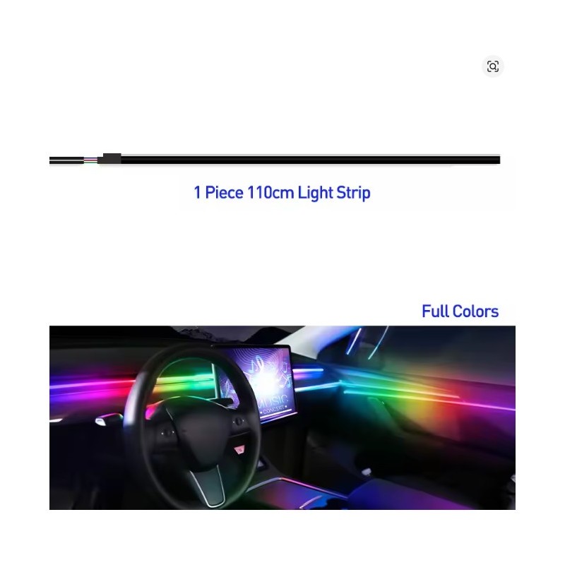 Luz LED RGB acrílica de una pieza de 110 cm, diseño Symphony, para interior de coche, de fibra óptica, para montaje en salpicade