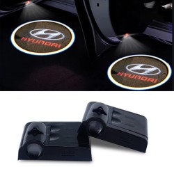 Proiettore Logo LED Hyundai Scritta Rossa per Portiera con Batteria no Fori no Connessioni