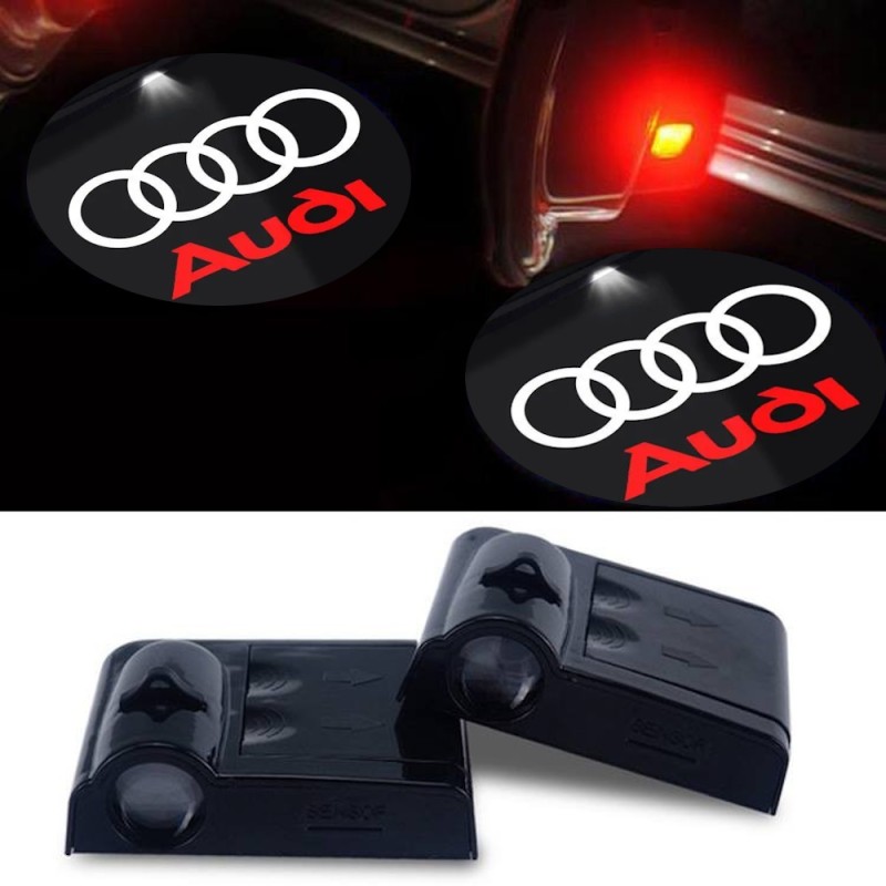 Proyector de logotipo LED Audi sin marco de puerta con batería, sin agujeros ni conexiones.