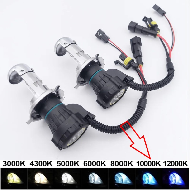 Par de bombillas de repuesto H4-3 Bi-Xenon de 55 W y 10000 K con conector AMP HID
