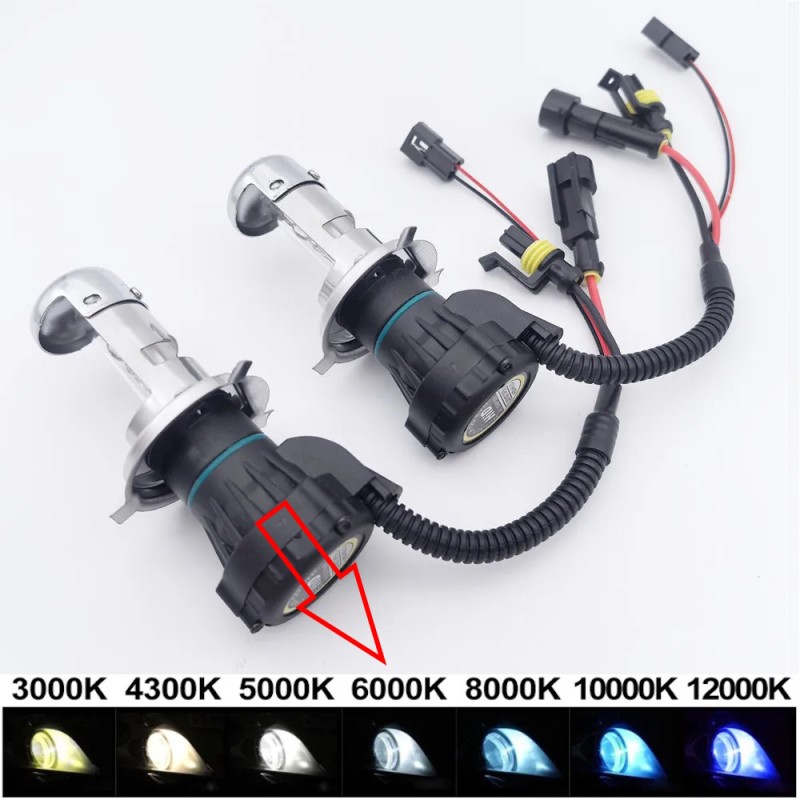 Par de bombillas de xenón H4-3 Bi-Xenon de 35 W y 6000 K para unidades de control de repuesto de CC con conector AMP HID