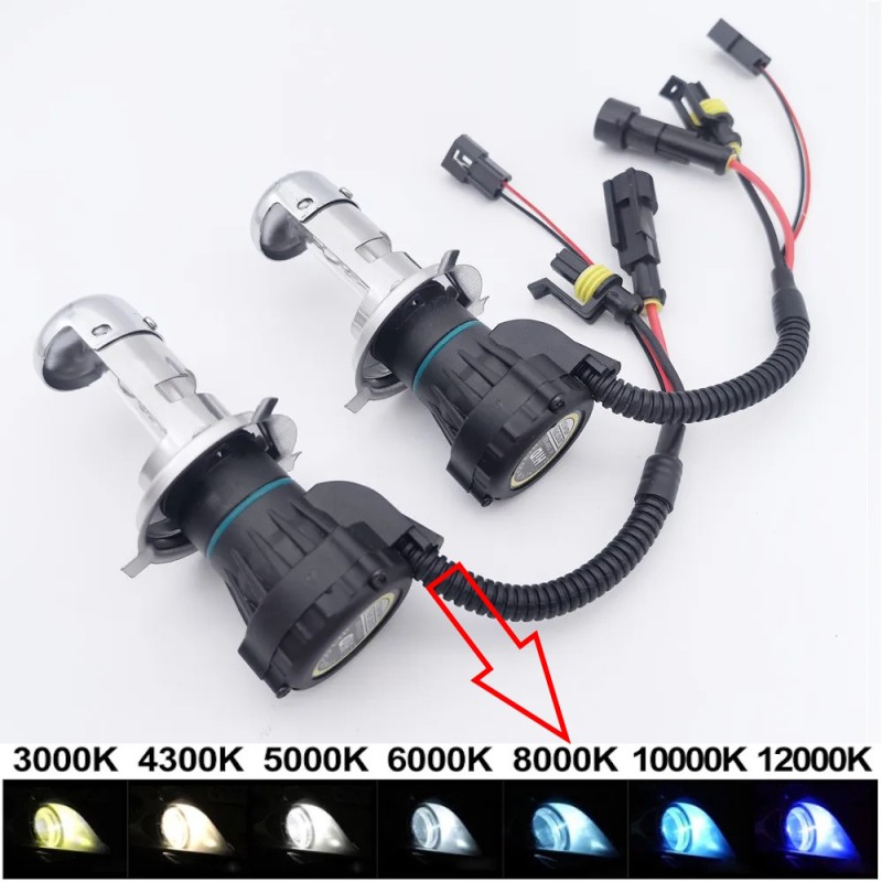 Pair of H4-3 Bi-Xenon 35W 8000K Replacement Xenon Bulbs with AMP HID Connector