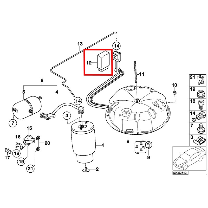 posizione Centralina 37141092396 BMW E53 E39 Regolazione Sospensioni Pneumatiche