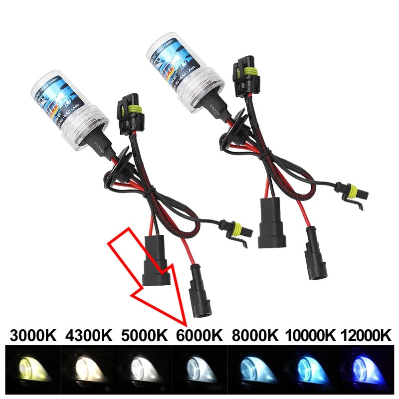 Par de bombillas de xenón H7 PX26d de 35 W y 6000 K con base de plástico y conector AMP para reemplazo de HID.