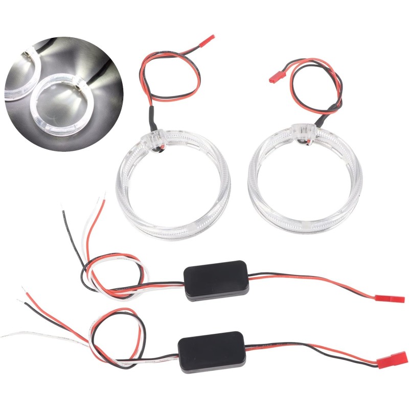 Pair of 110MM Crystal Angel Eyes LED Rings, White Light, 6000K