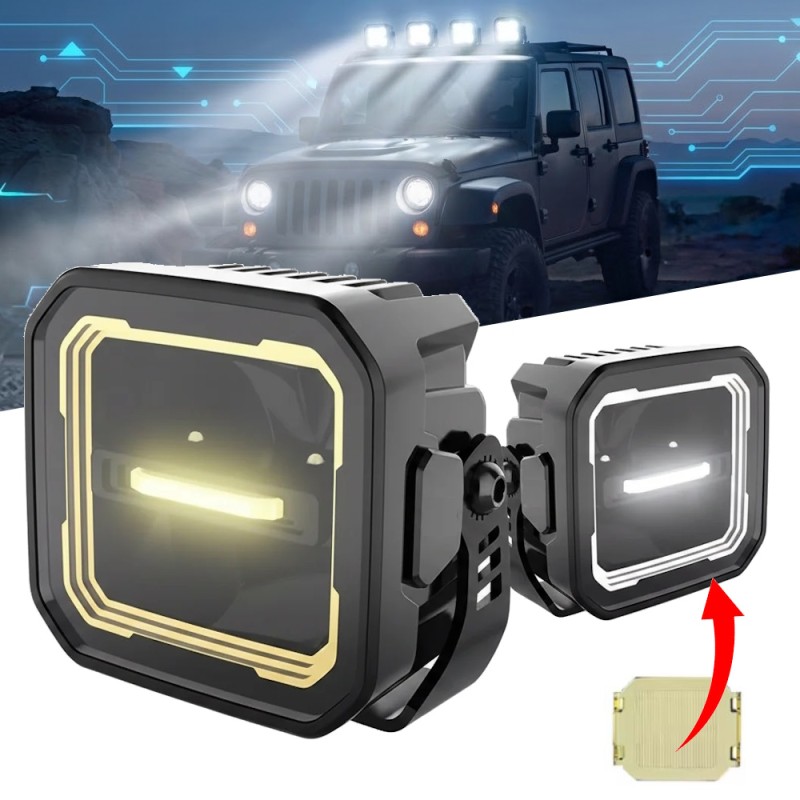 Luz de trabajo LED de 40 W, luz diurna (DRL) blanca y naranja, 12 V/24 V, resistente al agua, con cubierta amarilla extraíble, a