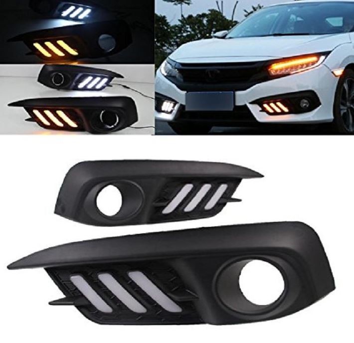 thumbnail image 2 of Pair Of Halogen Headlights With LED DRL For 2016-2020 Honda Civic - Electroplated Housing, Direct Fit 2 of 10