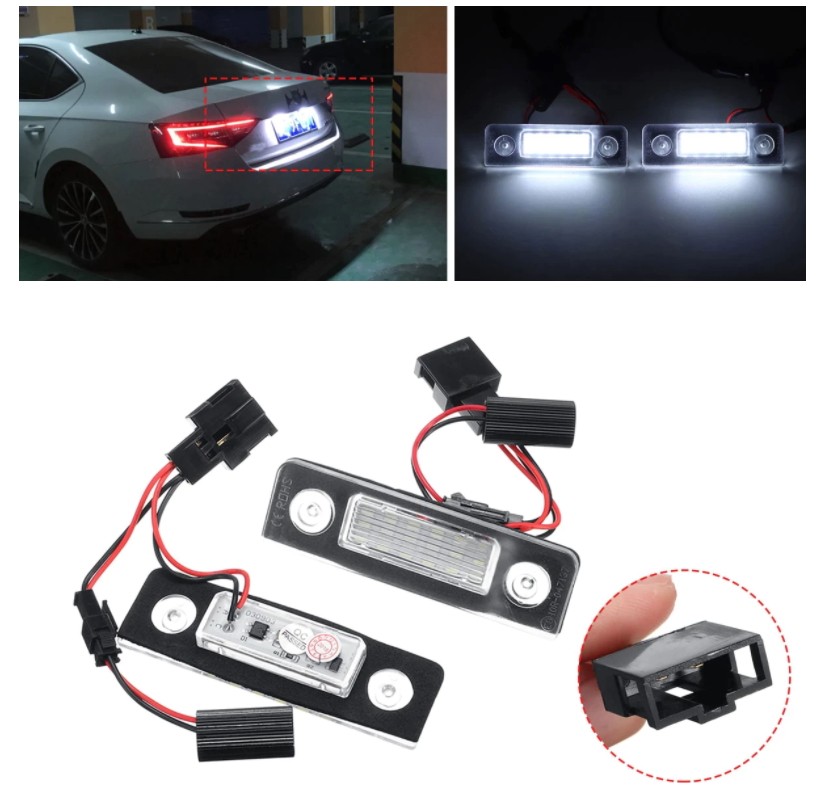 Recambo Illuminazione Targa LED Per VW Passat B6/B7/B8 E Sharan 7N, Luce Calda 3200K, CanBus, Omologazione E